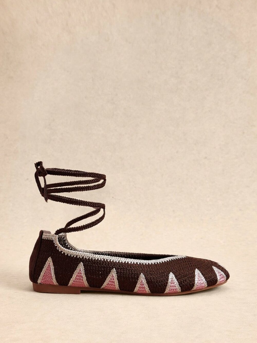 Brown Casual Women's Crochet Effect Ankle Strap Flat Round Toe Shoes